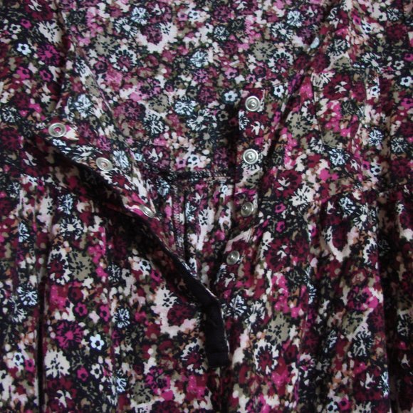 H&M Purple Pink Black Floral Boho Babydoll Peasant Dress - Picture 4 of 15